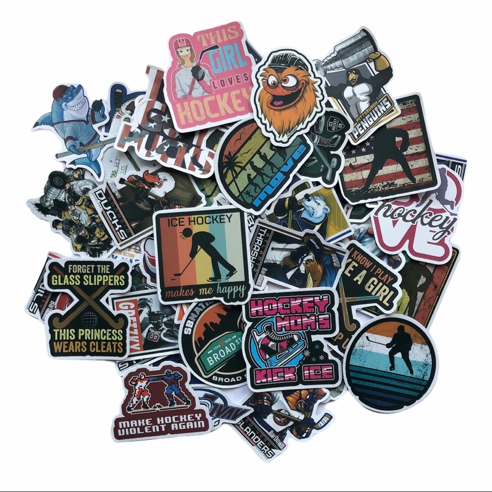 2/$10 HOCKEY 50 Stickers Ice Skate Stick Puck Goal NHL Hockey Lover Fan NEW